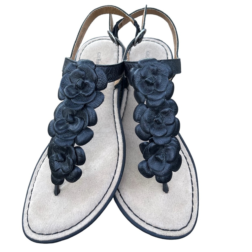 G.H. Bass & Co. Black Floral Bass-Beth Thong Slingback Sandals